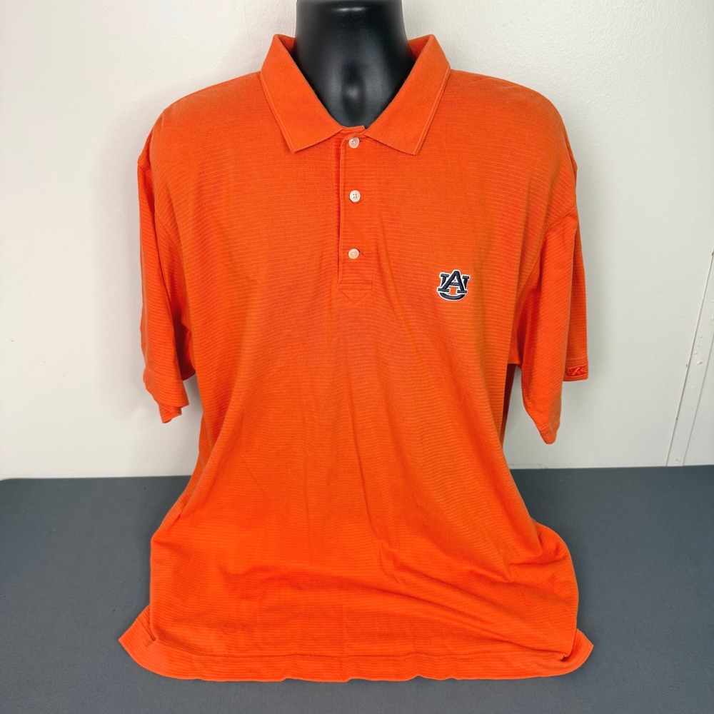 Cutter & Buck Polo Mens Large Auburn Tigers Orange Short Sleeve Textured Golf